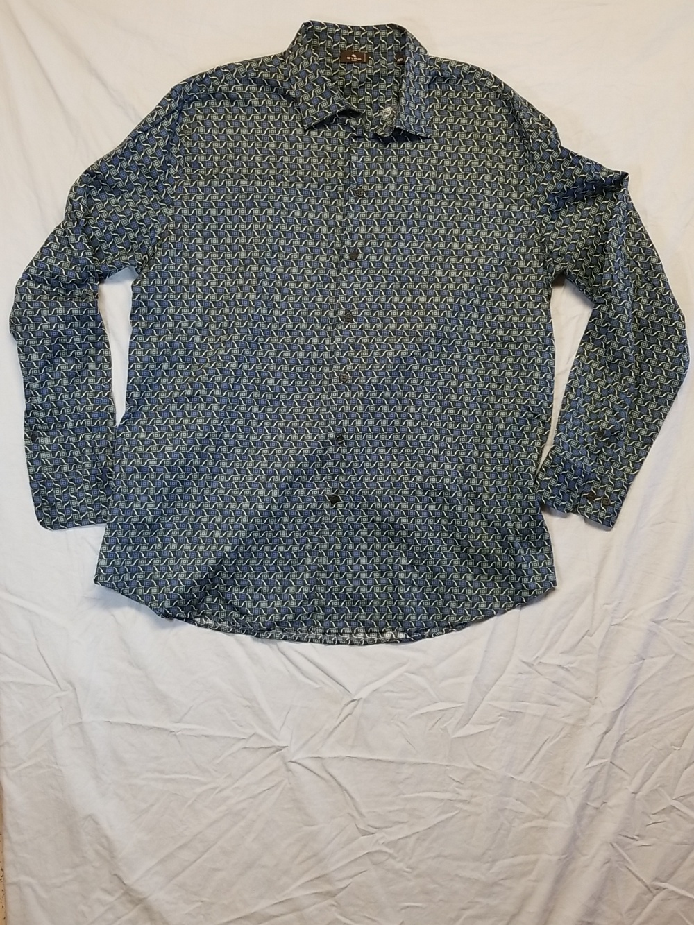 Etro Milano Blue Abstract Pattern Button Down Long Sleeve Casual Dress Shirt